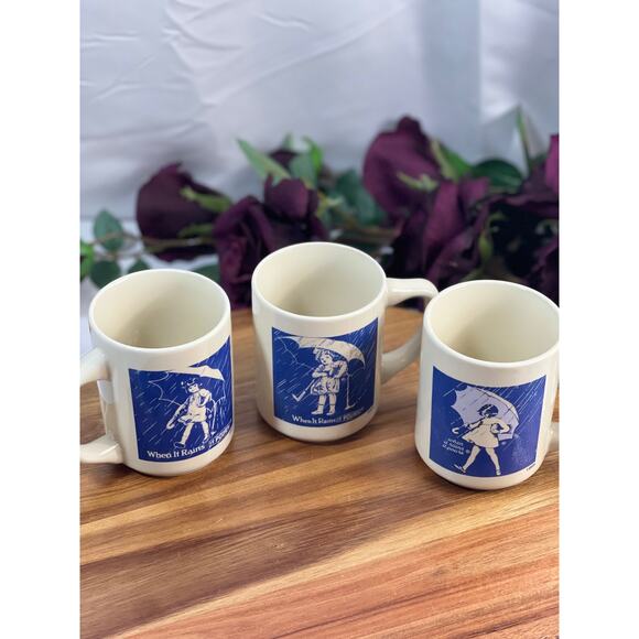 Set of 3 Vintage Morton Salt Girl Coffee Mugs - When it Rains it Pours - Picture 5 of 8